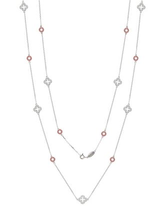 Suzy Levian Silver 0.02 Ct. Tw. Diamond & Pink Sapphire & Created White Sapphire Station Necklace