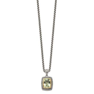 Diamond2Deal Sterling Silver with 14K Accent Cushion Cut Green Quartz Pendant Necklace