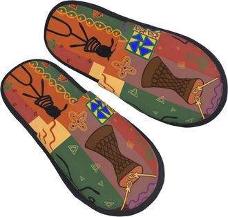 Generic Home Slipper African Style Dance Depicting Warm Slipper Unisex House Shoes Breathable Scuff Slippers For Bedroom Hotel Winter L