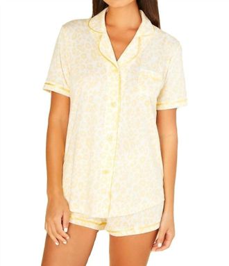Cosabella Bella Printed Short Sleeve Top & Boxer Pajama Set In Animal Limone/limone