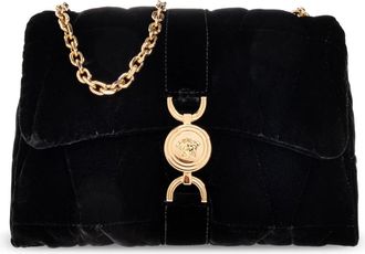 Versace Shoulder Bags, female, Black, Size: ONE SIZE Velvet shoulder bag Kleio