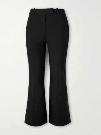Alexander McQueen Pantaloni Svasati In Gabardine Di Lana - Nero
