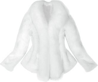 Generic TDEOK Faux Fur Jacket Womens Warm Fur Coat White Wedding Fur Jacket Long Sleeve Elegant Tailored Winter Jacket Short Fur Jacket Transition Jacket Faux
