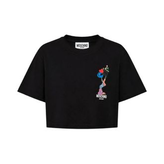 Moschino Tops, Dames, Zwart, S, Katoen, T-shirt crop met grafische print