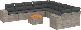vidaXL Set De Sof&aacute;s De Jard&iacute;n 11 Pzas Y Cojines Rat&aacute;n Sint&eacute;tico Gris Vidaxl