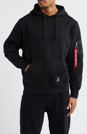 Alpha Industries Utility Pocket Cotton Fleece Hoodie in Black at Nordstrom, Size X-Large