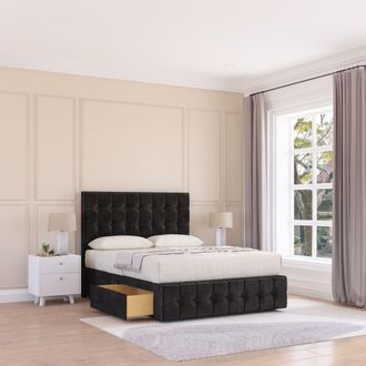 Sloomy Berlin Divan Bed Base No Drawers 12 Footboard & 54 Floor Standing Headboard in Black | Size: King