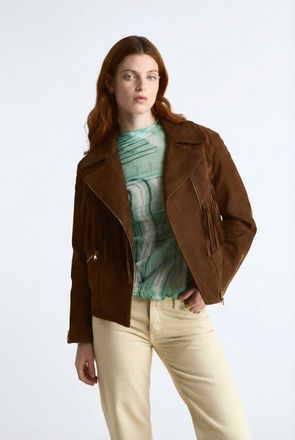 FURNIQ Lara Fringe Suede Jacket in Chestnut at Nordstrom, Size Xx-Large