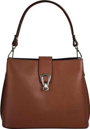 Cluty Umh&auml;ngetasche CLUTY, Damen, Gr. B/H/T: 25cm x 21cm x 13cm onesize, braun (cognac), Leder, leicht gl&auml;nzend, unifarben, Taschen Umh&auml;ngetasche, echt Lede
