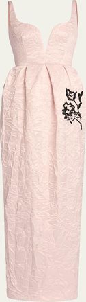 Erdem Sleeveless Beaded Crinkled Sweetheart Gown