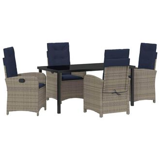 Berkfield Home 5 Piece Garden Dining Set with Cushions - Grey Poly Rattan