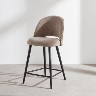 Maisons du monde Taburete de cocina de tela beige latte y madera de caucho negra 68 cm