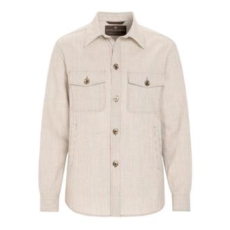 Oscar Jacobson Maverick Seersucker Shirt Jacket - Heren - Zomerjassen - Beige - XL - Wol - Jassen