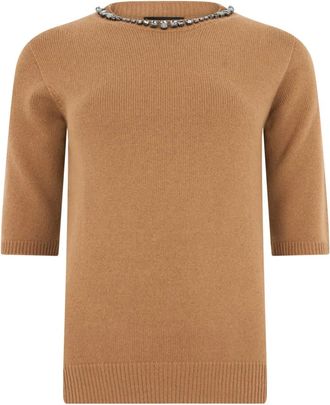 Fabiana Filippi Trui met ronde hals - Dames - Truien - Beige - Maat: 2XS Zijde