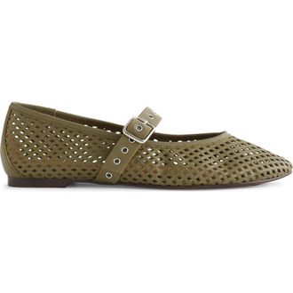 Madewell The Remy Perforated Mary Jane Flat in Worn Olive at Nordstrom, Size 9.5