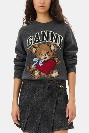 Ganni Grey Dark Graphic Bear Jumper