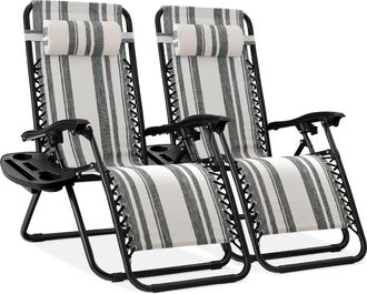 Best Choice Products Set of 2 Zero Gravity Lounge Chair Recliners for Patio, Pool w/ Cup Holder Tray