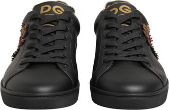 Dolce & Gabbana Black Leather Heart Embellished Sneakers Mens Shoes