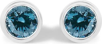 House of Brilliance 14K White Gold 1/2 Cttw Bezel Set Lab Grown Blue Diamond Solitaire Stud Earrings