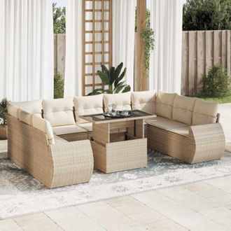 vidaXL Juego De Sof&aacute;s Jard&iacute;n Con Cojines Beige 10 Pzas Rat&aacute;n Sint&eacute;tico Vidaxl