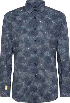 Billionaire Boys Club Silver Cut LS Crystal Shirt - Heren - Casual Overhemden - Blauw - XS - Katoen - Overhemden