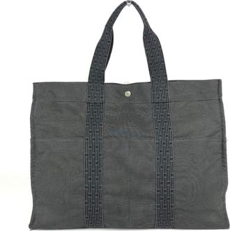 Herm&egrave;s Her Line Gray Canvas Shoulder Bag Tote Bag (Pre-Owned)