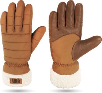UGG Womens All Weather Fluff Cuff Glove, Chestnut, S/M