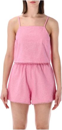 American Vintage Feoly Vierkante Hals Camisole en Short Set - Dames - Pyjama - Roze - M - Katoen - Nachtkleding