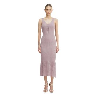 Twinset Lange gebreide jurk van linnenmix - Dames - Casual kleedjes - Roze - L - Linnen - Kleedjes
