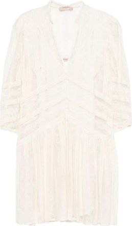 Twinset Laced V-neck Mini Jurk - Dames - Korte kleedjes - Wit - S - Katoen - Kleedjes