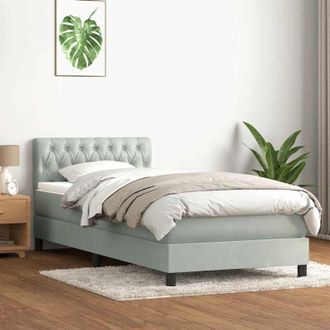 vidaXL Cama Box Spring Con Colch&oacute;n Terciopelo Gris Claro 80x220 Cm Vidaxl