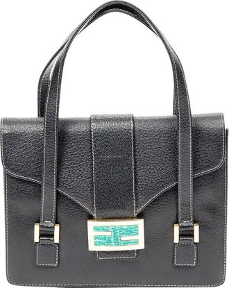Fendi Black Calfskin Leather Flap Satchel (Authentic Pre-Loved)