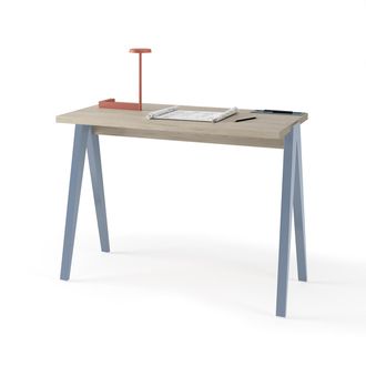 HERDASA Escritorio 629 De La Colecci&oacute;n Comp&aacute;s Roble De Melamina Y Patas De Haya Azul, De Herdasa