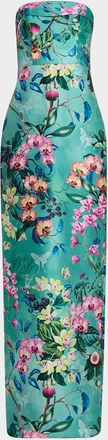 Theia Lulu Floral-Print Mikado Column Gown