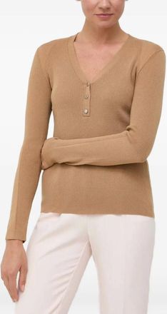 BOSS ribbed V-neck sweater - women - Polyacrylic/Polyamide/Wool/Elastane - M - Neutrals