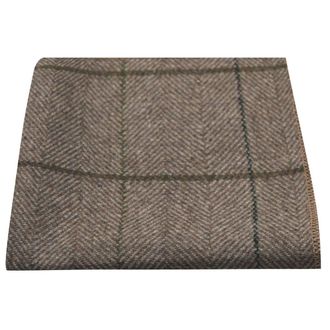 King & Priory Luxury Peanut Brown Herringbone Check Pocket Square, Handkerchief, Tweed