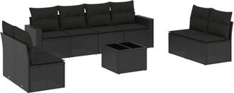 vidaXL Set De Sof&aacute;s De Jard&iacute;n 8 Piezas Y Cojines Rat&aacute;n Sint&eacute;tico Negro Vidaxl