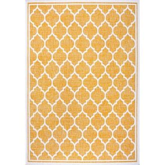 Jonathan Y Designs Trebol Moroccan Trellis Textured Weave Indoor/Outdoor Area Rug in Yellow/cream at Nordstrom, Size 5Ft 0In X 8Ft 0In