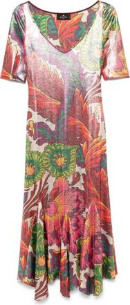 Etro floral-print laminated midi dress - women - Polyester/Spandex/Elastane - 48 - Green