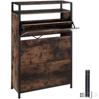 TecTake Shoe Rack Buffalo 81 Cm - Industrial Wood Dark, Rustic in Dark Brown