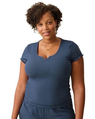 Kindred Bravely Ribbed Modal Notched Nursing T-Shirt in Light Navy at Nordstrom, Size X-Large