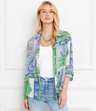 Karen Kane Paisley Shirt In Going Green Multi