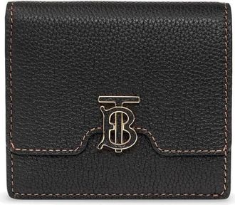 Burberry Ladies Black Grainy Leather TB Folding Wallet