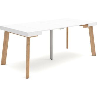 Skraut Home Mesa Consola Extensible, Mesa Comedor Plegable, 180, Para 8 Comensales, Patas De Madera, Estilo Moderno, Blanco - Skraut Home