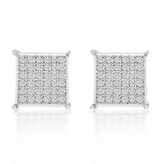 Pompeii3 1/3Ct Pave Round Cut Natural Diamond Studs Screw Back White Gold Womens Earrings