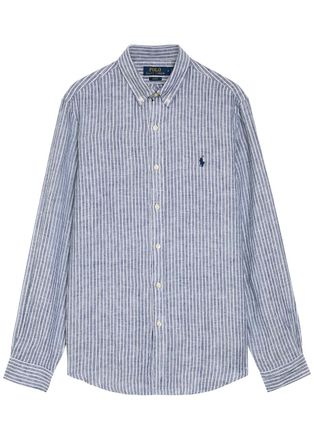 Polo Ralph Lauren Striped Logo-embroidered Linen Shirt - Navy - L