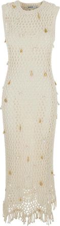 SIMKHAI Coralia Knit Charmed Midi Jurk - Dames - Casual kleedjes - Wit - M - Katoen - Kleedjes