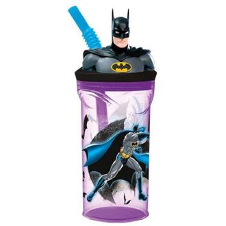 Trade Shop Trade Shop - Bicchiere Con Cannuccia Integrata Batman In 3d Capienza 360 Ml Per Bambini