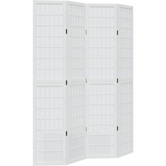 vidaXL Biombo Separador De 4 Paneles Madera Maciza Paulownia Blanco Vidaxl