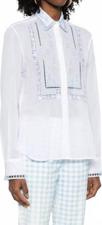 Ermanno Scervino Embroidered Button Front Top In White /blue